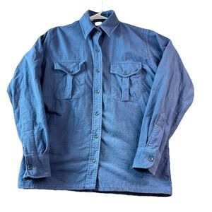 LL Bean Script Label Womens 16 VTG Chamois Blue Flannel 70s  Made in  USA